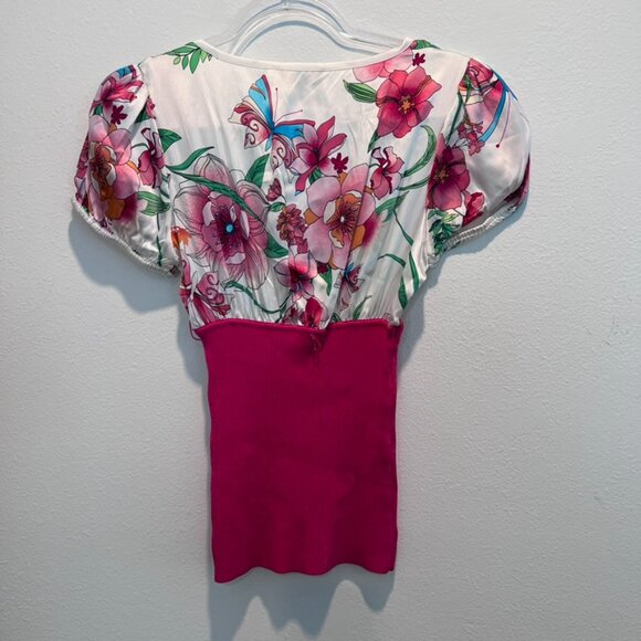 Bebe y2k floral babydoll shirt top S - Picture 2 of 3